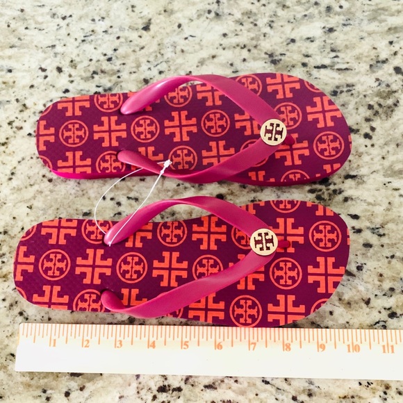 New! Tory Burch Flip flops Sz 8 Red Orange - Picture 5 of 6